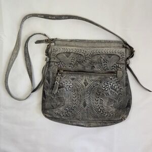 Leaders In Leather Crossbody Bag Boho Western Festival Hand Tooled Zip Top M